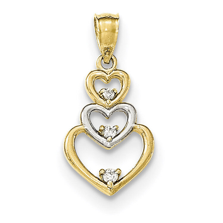 CZ Diamond 3-Heart Pendant 10k Gold with Rhodium 10C1326