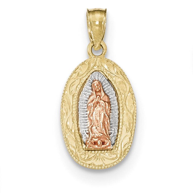 Lady of Guadalupe Oval Pendant 10k Gold with Rhodium 10C1334