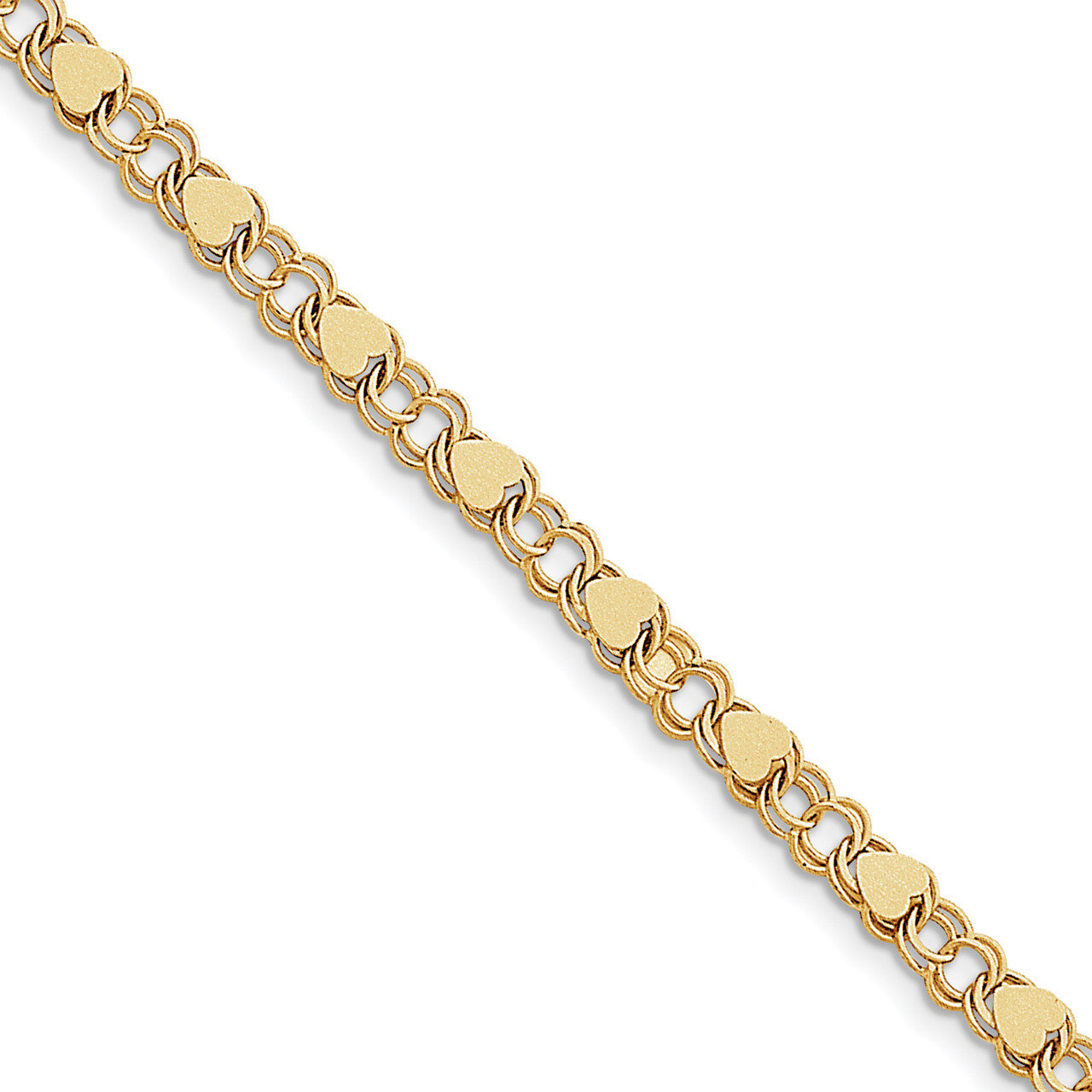 8 Inch Double Link with Hearts Charm Bracelet 10k Gold 10DO500-8, MPN: 10DO500-8, 191101440892