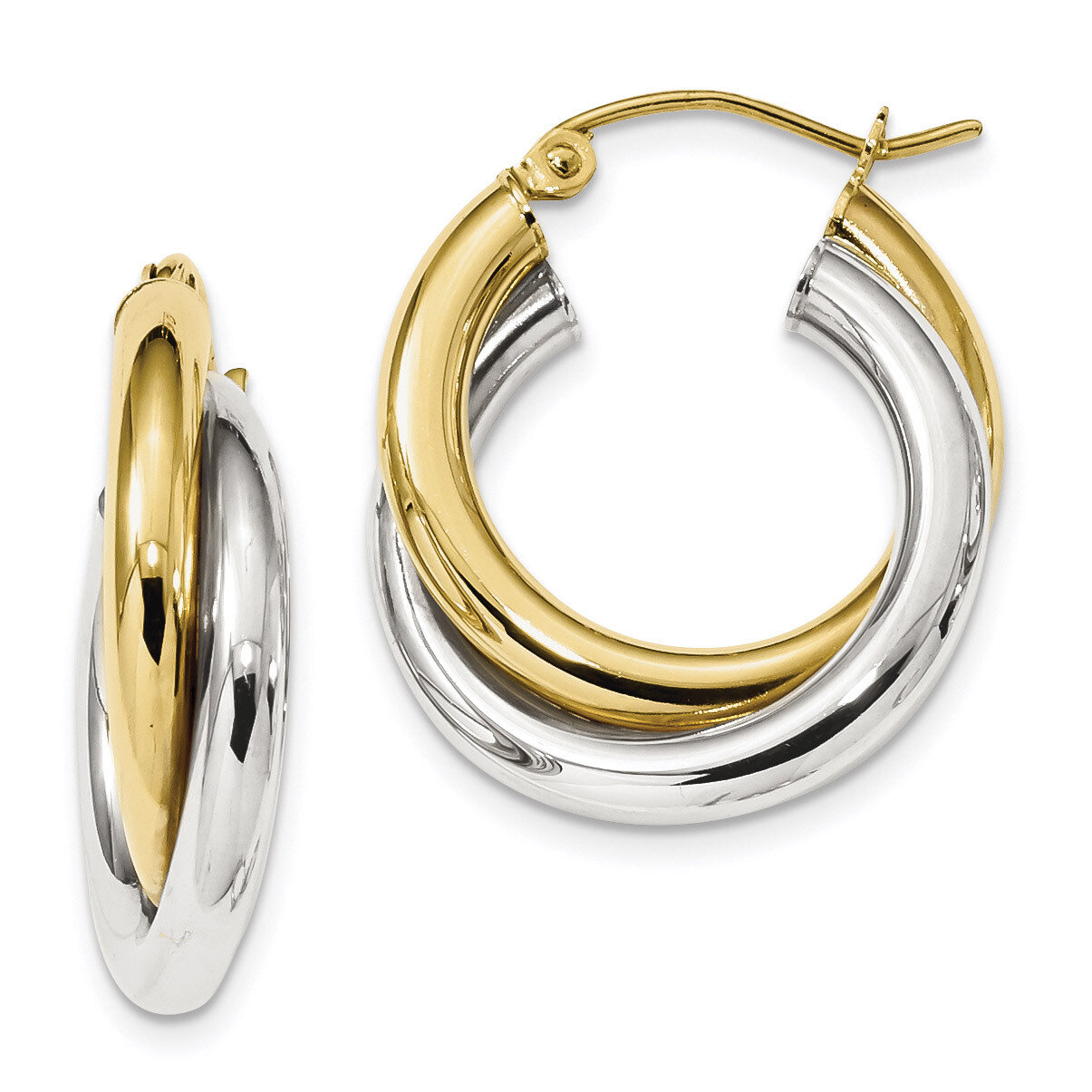 Polished Double Tube Hoop Earrings 10k Two-tone Gold 10ER284, MPN: 10ER284, 191101169298