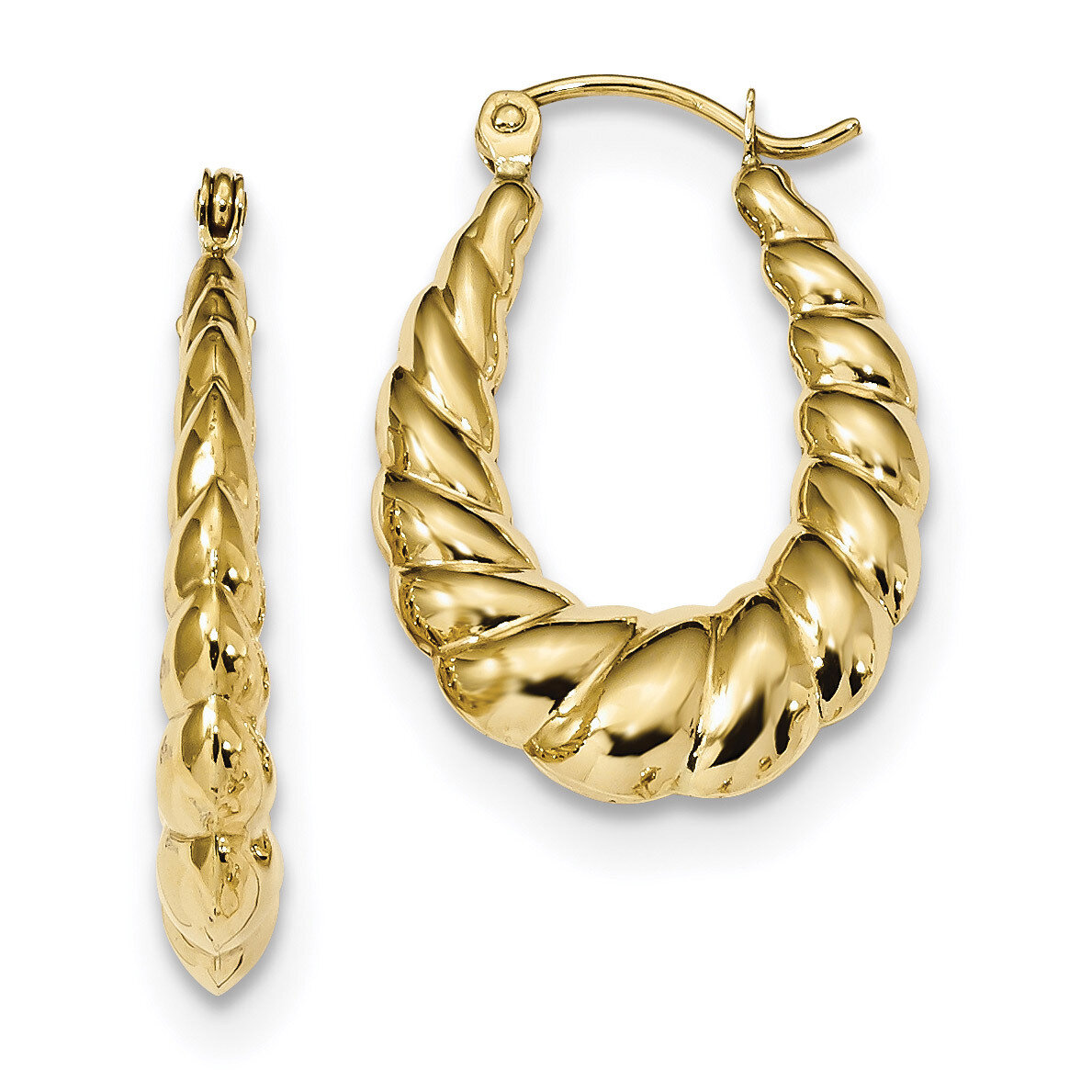 Polished Twisted Hollow Hoop Earrings 10k Gold 10ER288