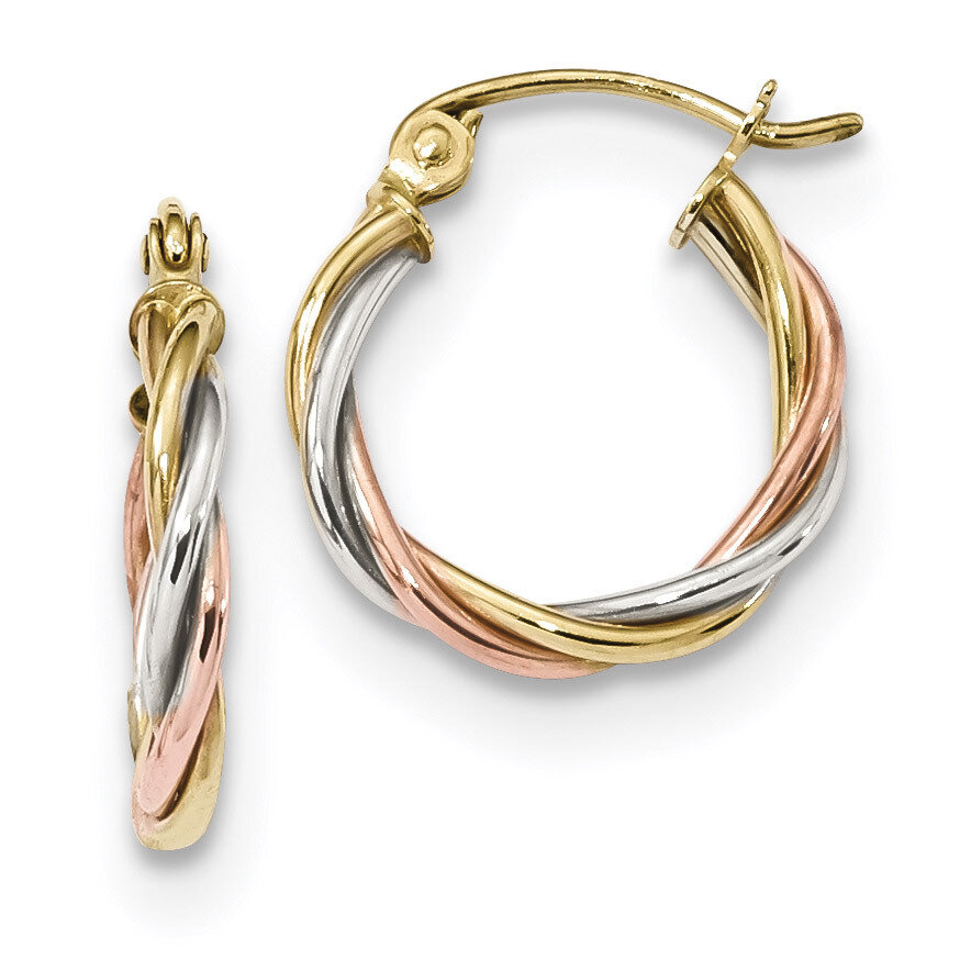 Polished 2.5mm Twisted Hoop Earrings 10k Tri-color 10ER301, MPN: 10ER301, 191101169489