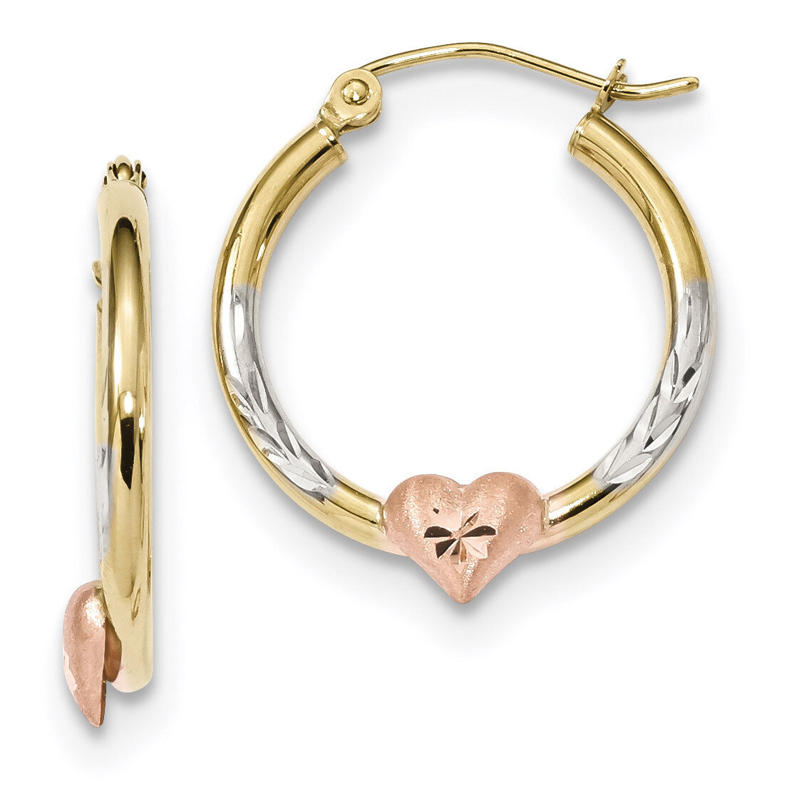 Diamond -cut Heart Hoop Earrings 10k Tri Color Gold 10ER303, MPN: 10ER303, 191101169502