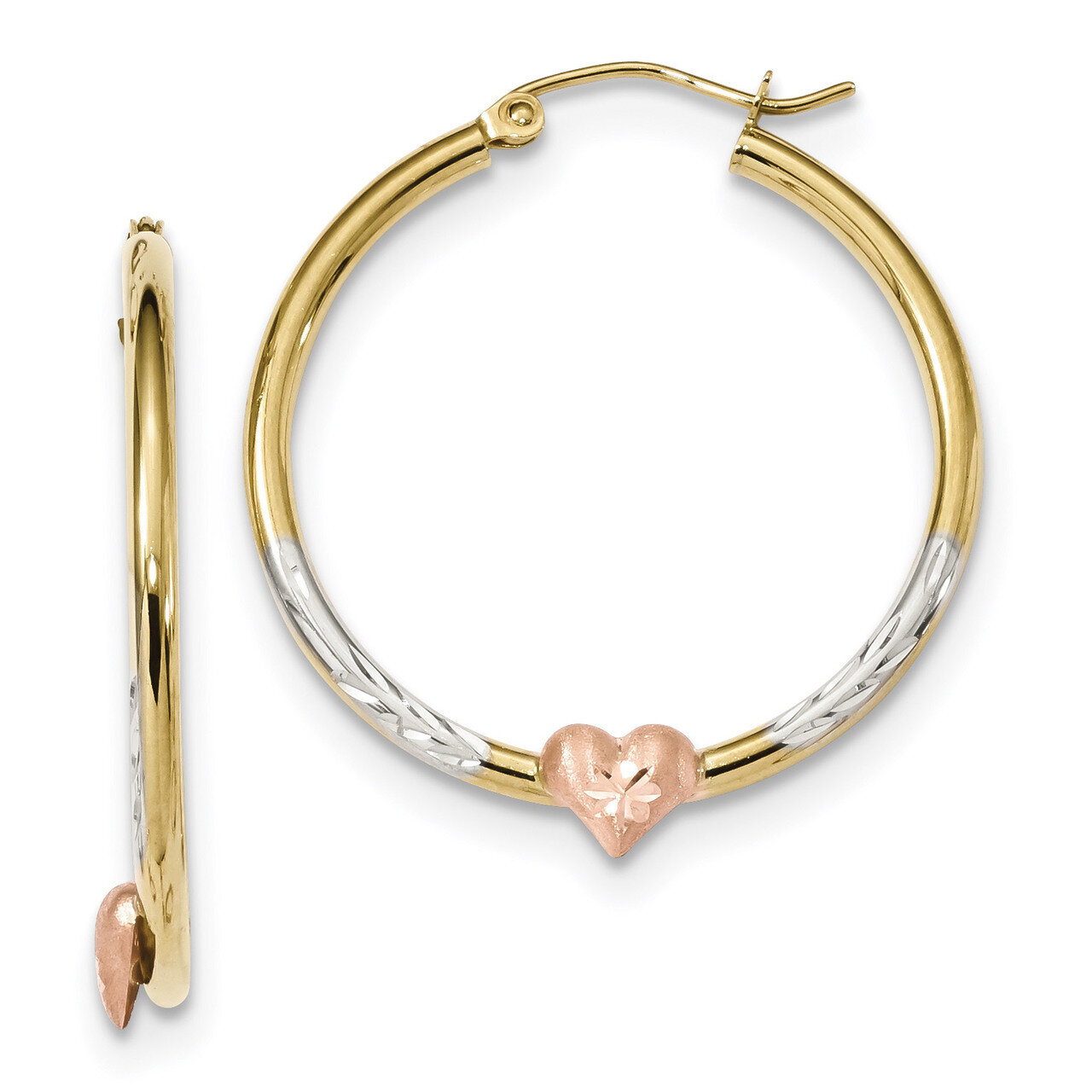 Diamond -cut Heart Hoop Earrings 10k Tri Color Gold 10ER306