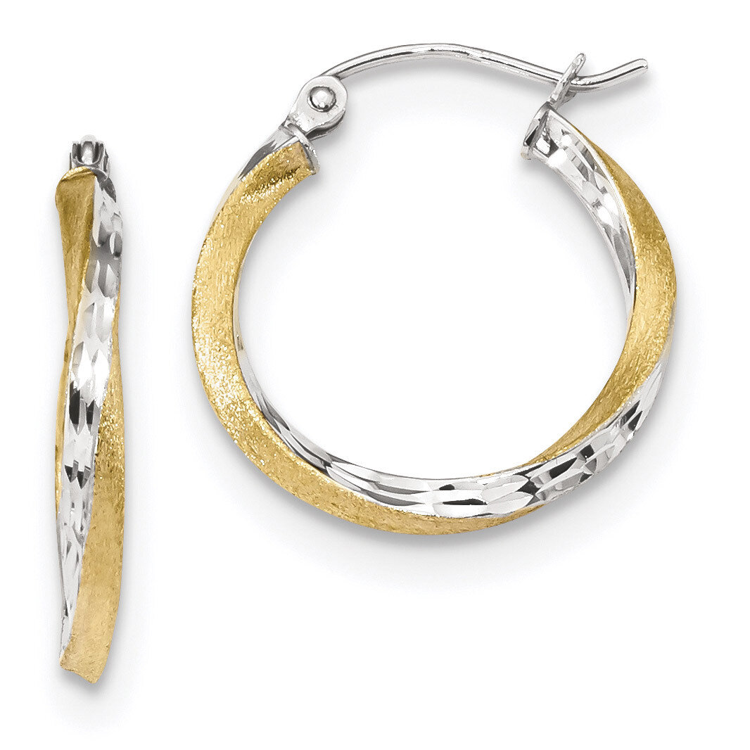 Diamond -cut 2.5mm Twisted Hoop Earrings 10k Gold with Rhodium 10TC386