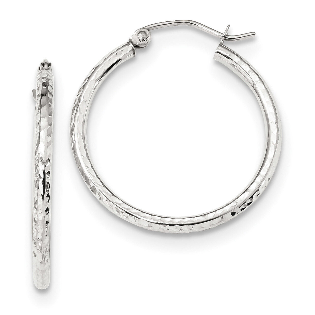 Diamond -cut 2mm Round Tube Hoop Earrings 10k White Gold 10TC393W, MPN: 10TC393W, 191101344213