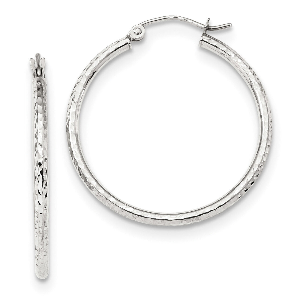 Diamond -cut 2mm Round Tube Hoop Earrings 10k White Gold 10TC394W, MPN: 10TC394W, 191101344237