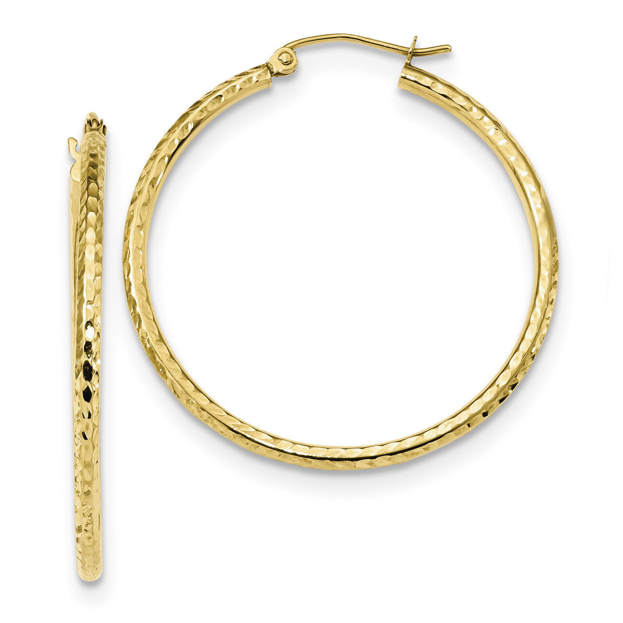 Diamond -cut 2mm Round Tube Hoop Earrings 10k Gold 10TC395, MPN: 10TC395, 191101344244