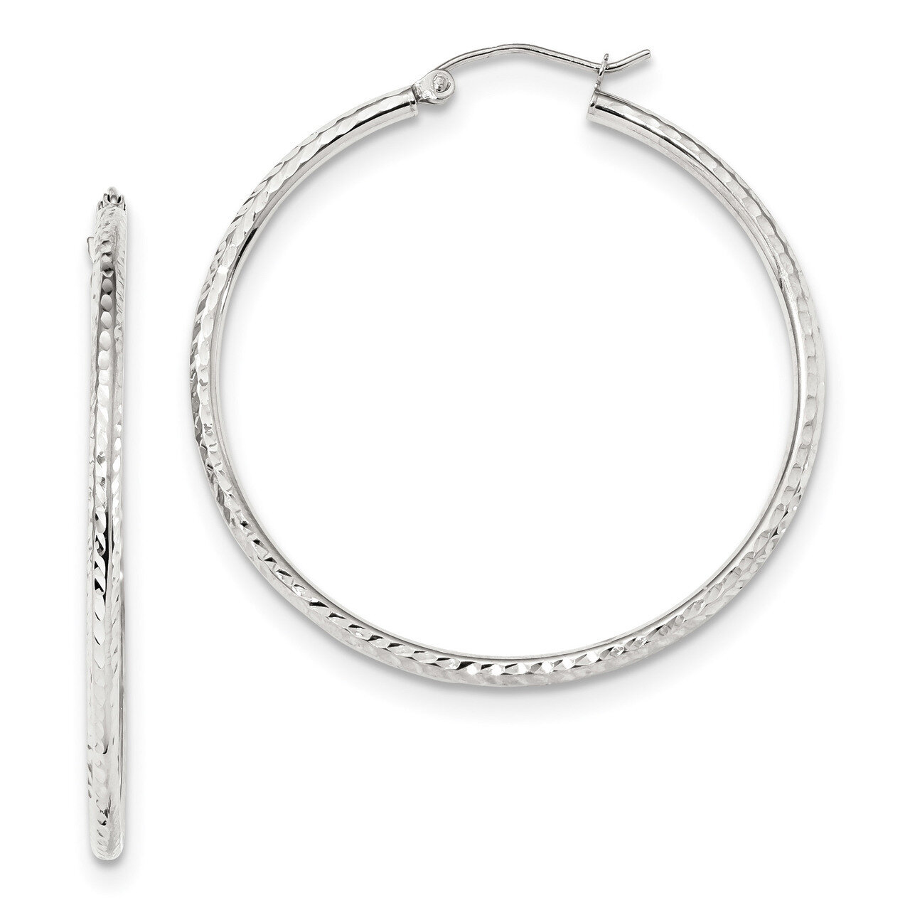 Diamond -cut 2mm Round Tube Hoop Earrings 10k White Gold 10TC396W, MPN: 10TC396W, 191101344275