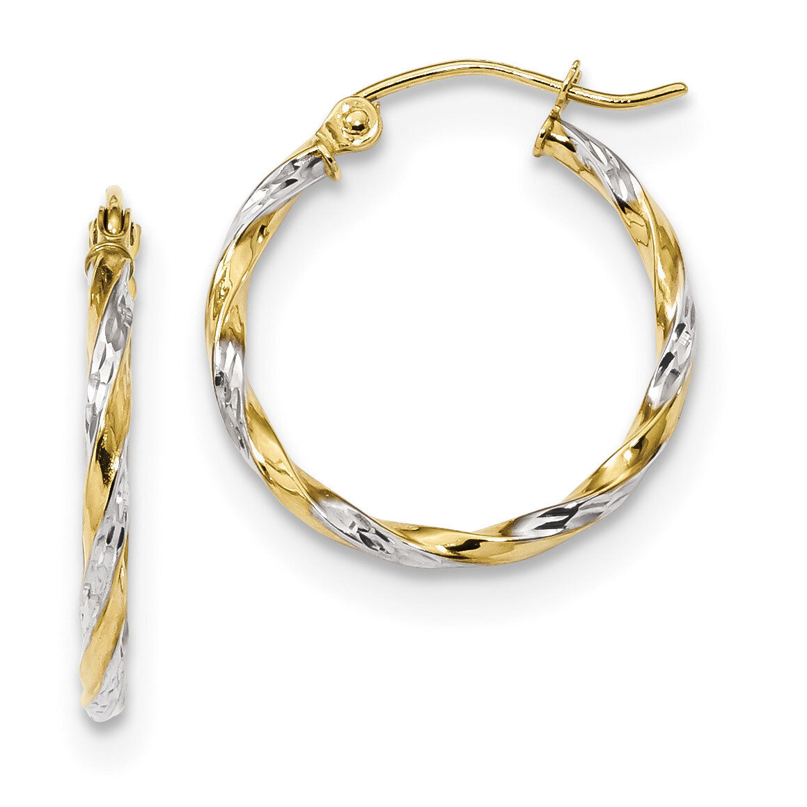 Hollow Twisted Hoop Earrings 10k Gold with Rhodium 10TC397
