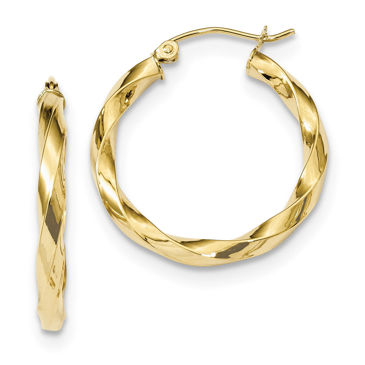 Polished 3mm Twisted Hoop Earrings 10k Gold 10TC400