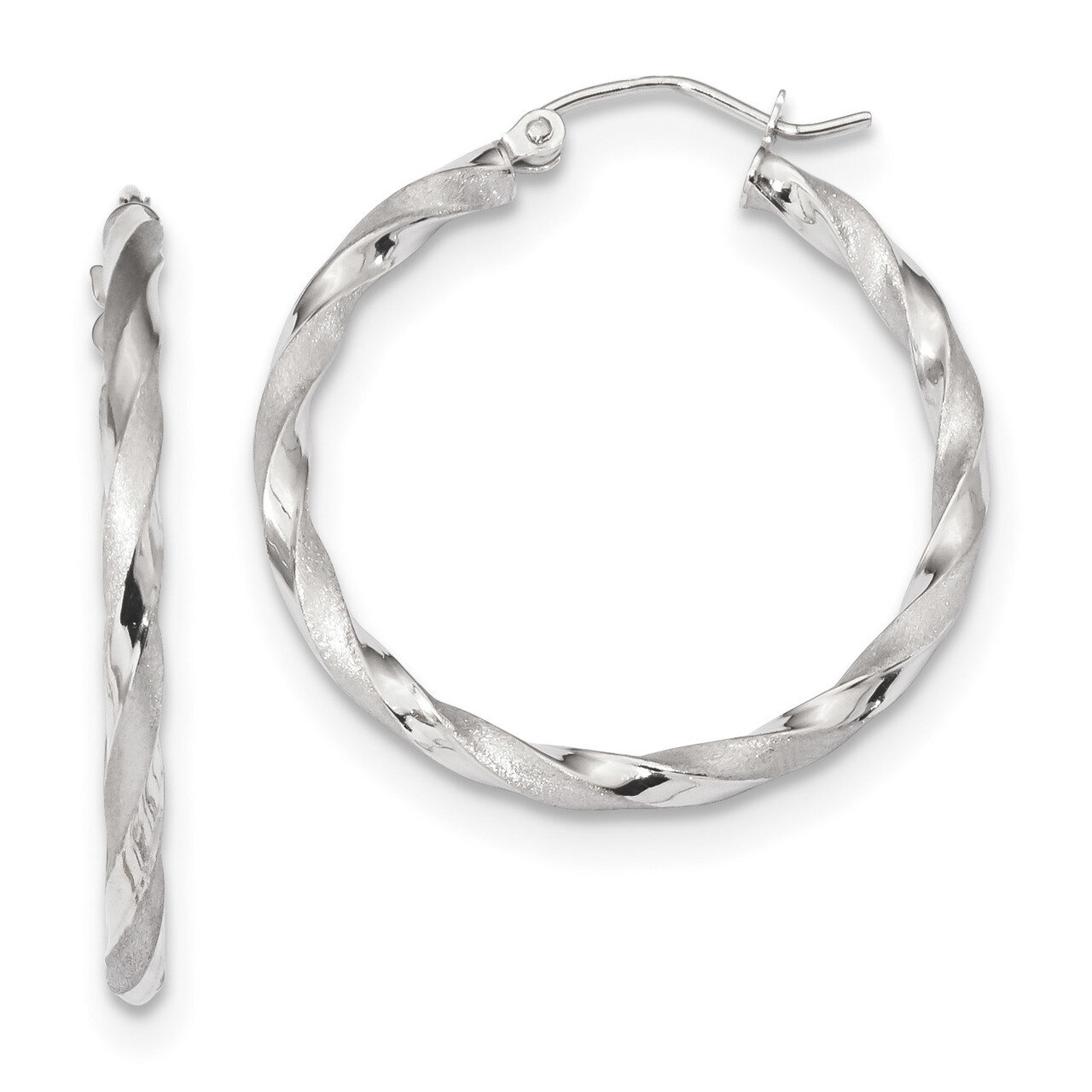 Polished &amp; Satin Twisted Hoop Earrings 10k White Gold 10TC402W, MPN: 10TC402W, 191101344367