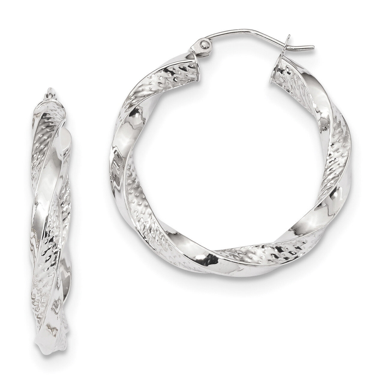 Polished & Textured Twist Hoop Earrings 10k White Gold 10TC403W