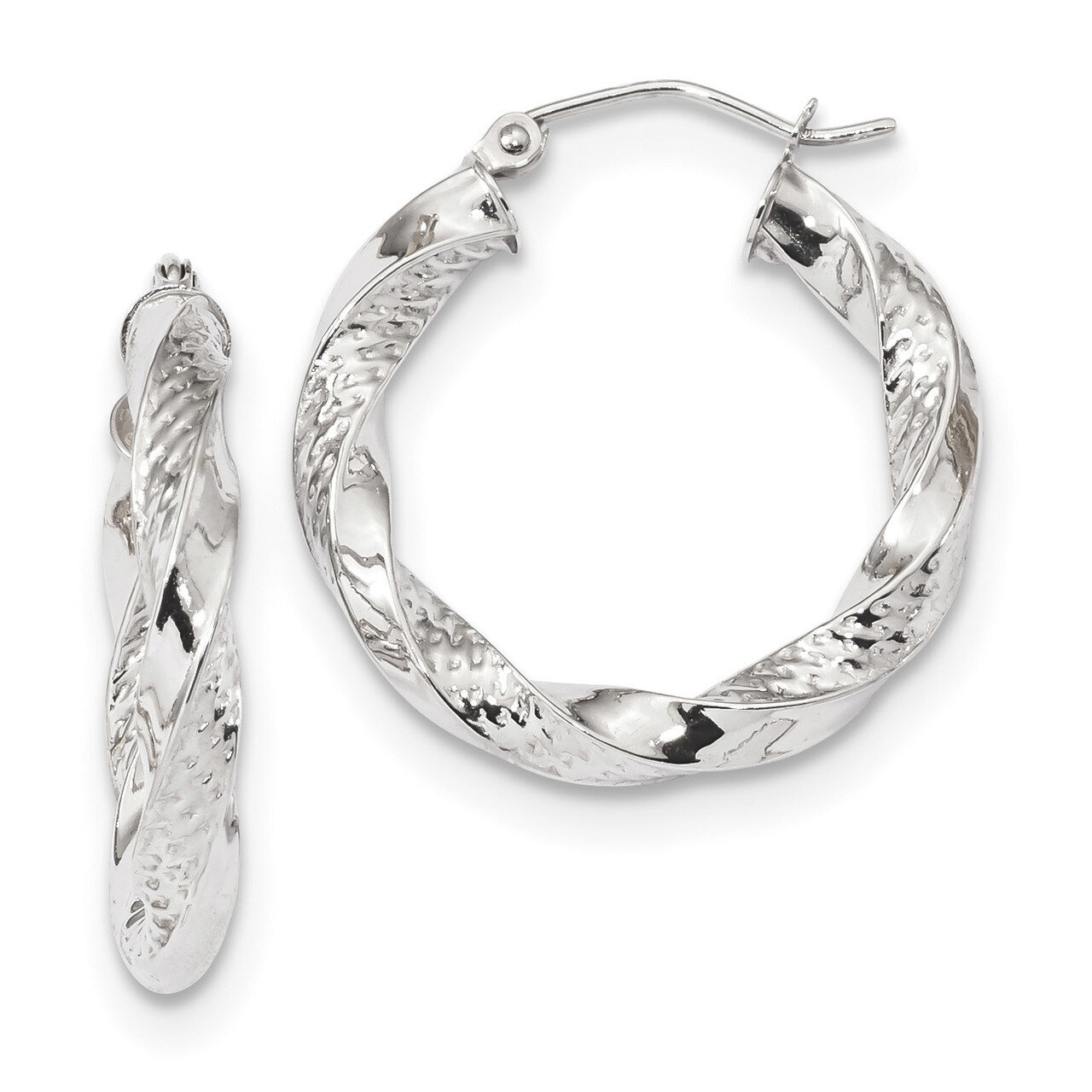 Polished &amp; Textured Twist Hoop Earrings 10k White Gold 10TC404W, MPN: 10TC404W, 191101344404