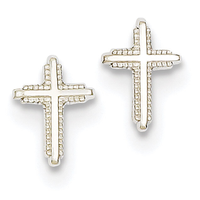 Polished Cross Post Earrings 10k White Gold 10YE1676W, MPN: 10YE1676W, 716838334353