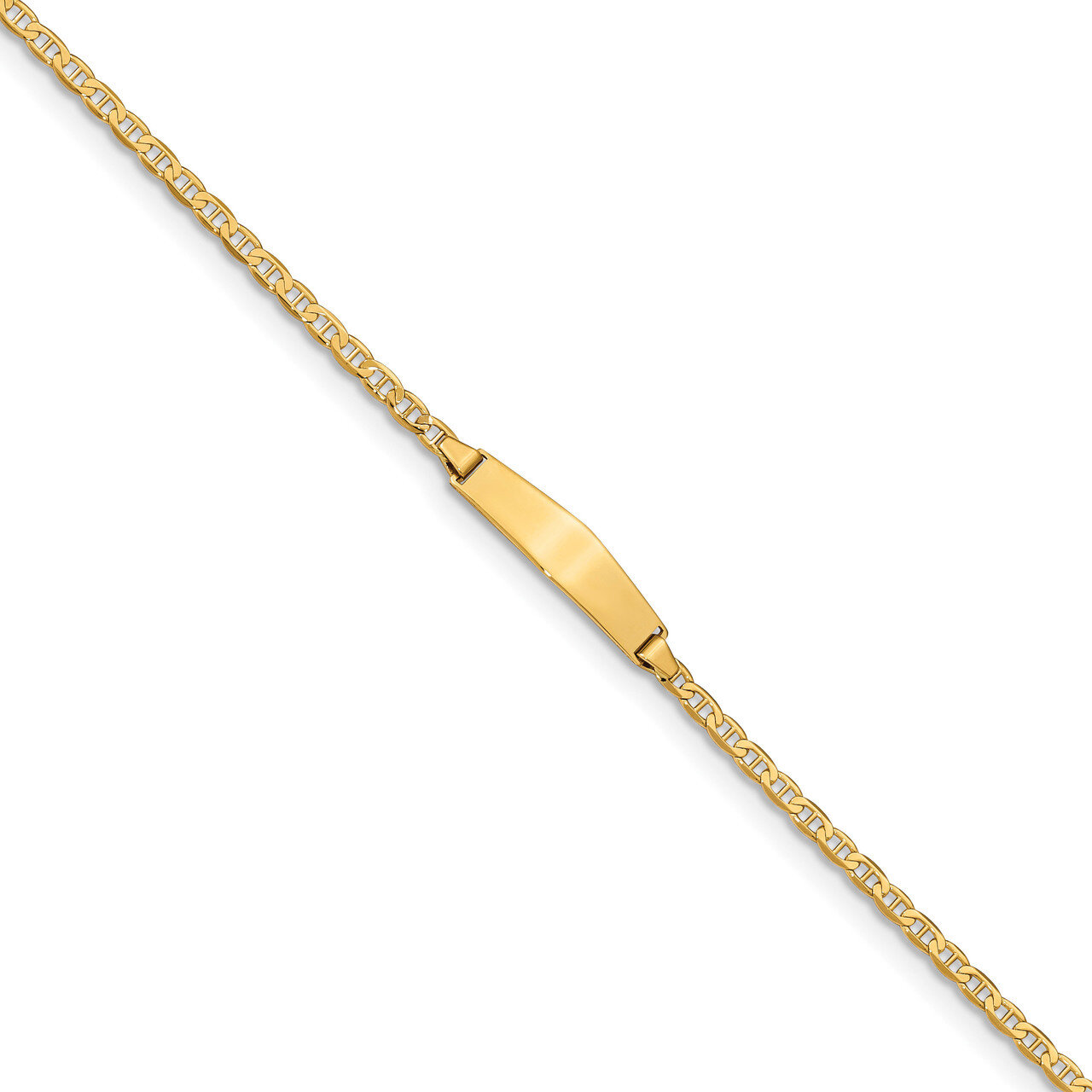 6 Inch Flat Anchor Link Soft Diamond Shape ID Bracelet 14k Gold BID104C-6
