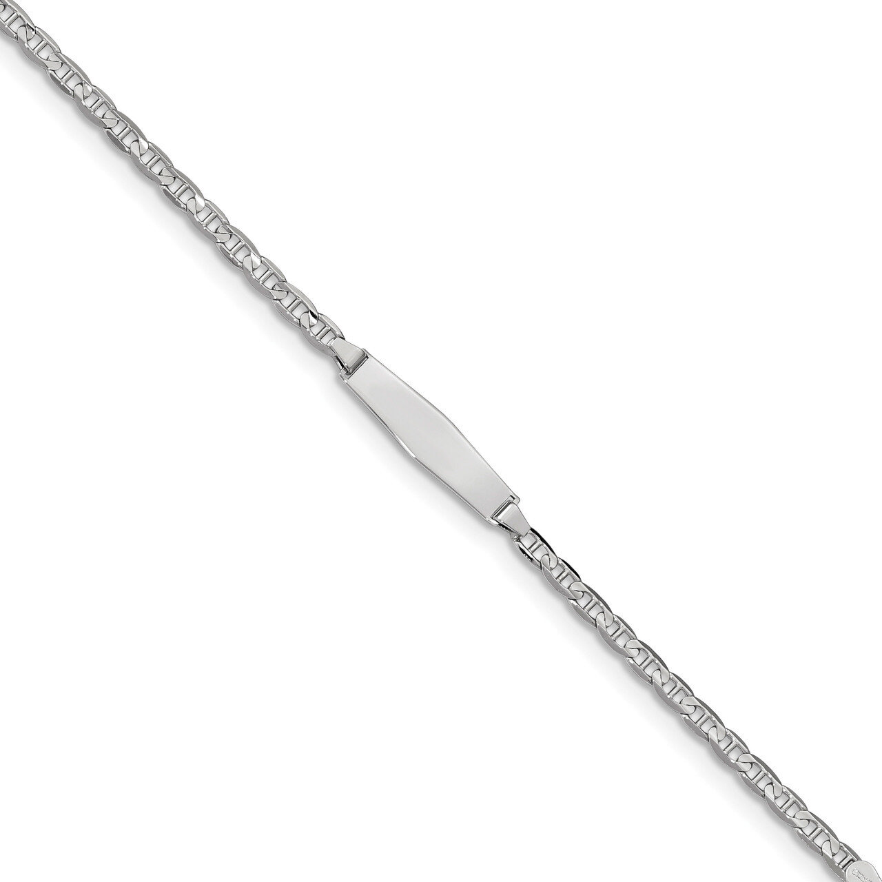 6 Inch Anchor Link Soft Diamond Shape ID Bracelet 14k white Gold BID104CW-6