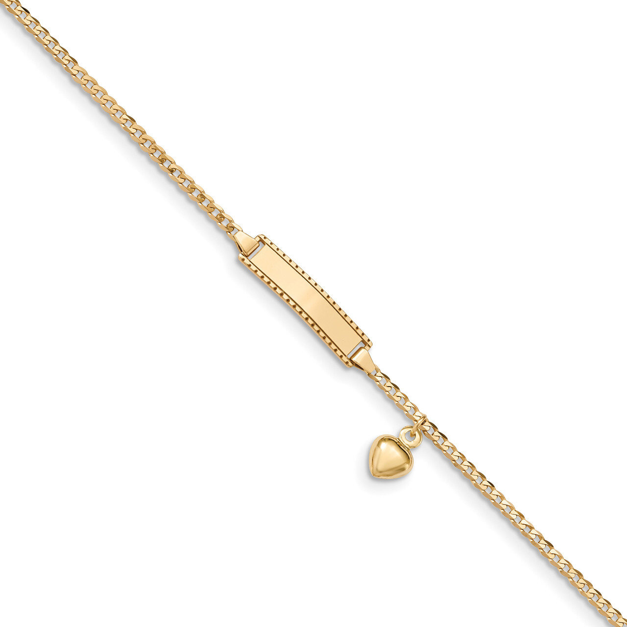 6 Inch Baby ID Curb with Heart Dangle Bracelet 14k Gold BID95-6, MPN: BID95-6, 191101076107