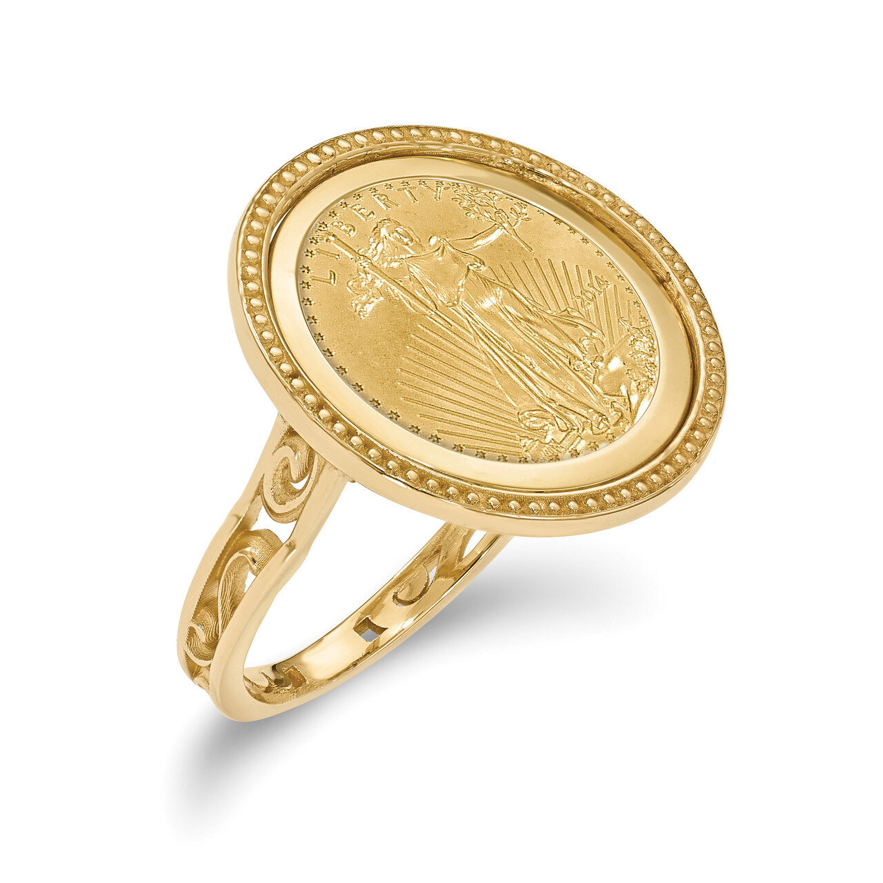 1/10AE Polished Coin Ring with coin 14k Gold CR1/10AEC