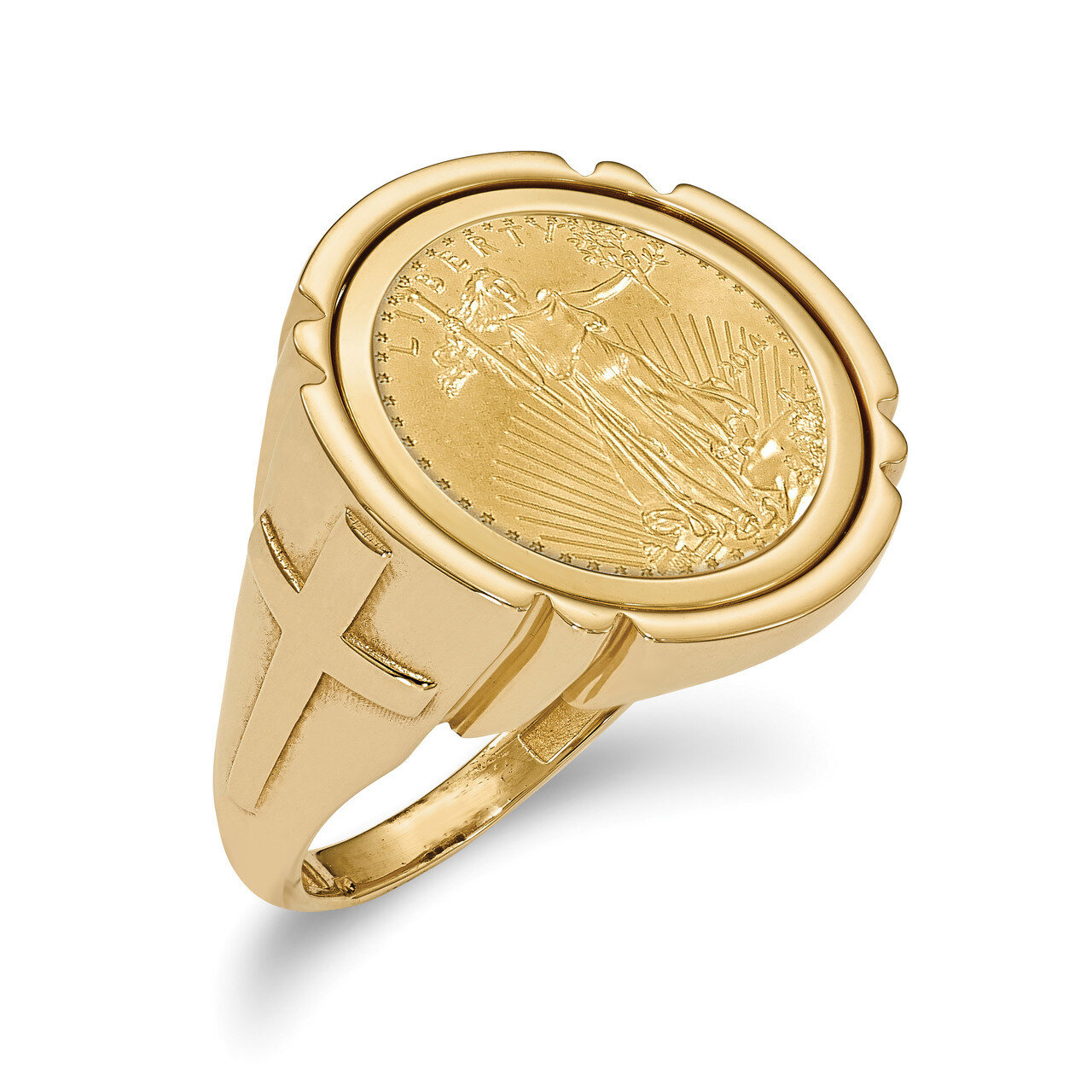 1/10AE Polished Coin Ring with coin 14k Gold CR10/10AEC