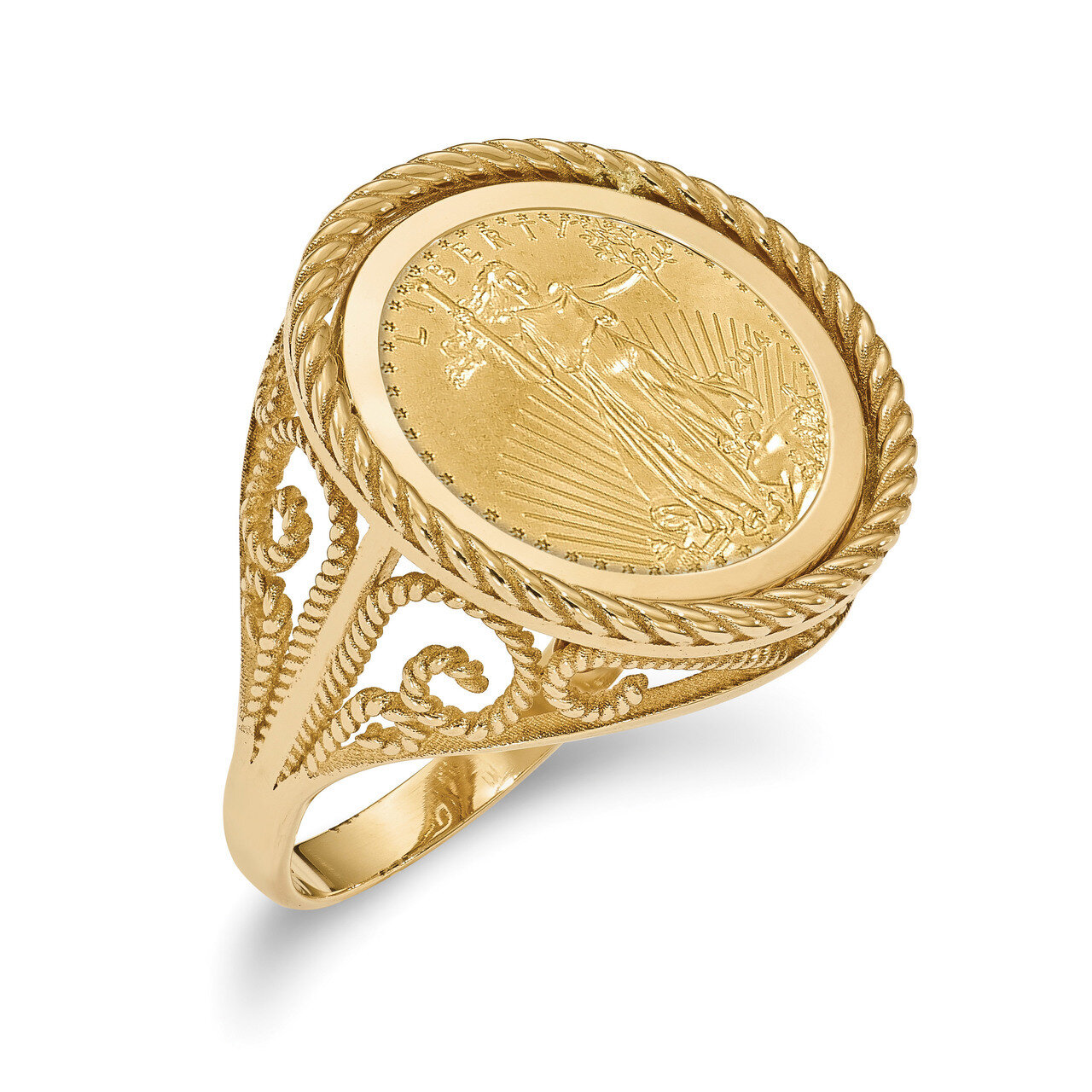 1/10AE Polished Coin Ring with coin 14k Gold CR11/10AEC