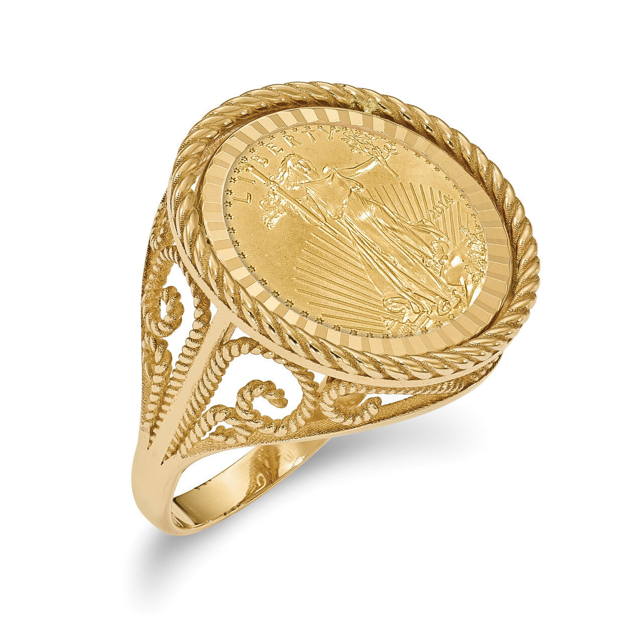1/10AE Diamond -cut Coin Ring with coin 14k Gold CR11D/10AEC