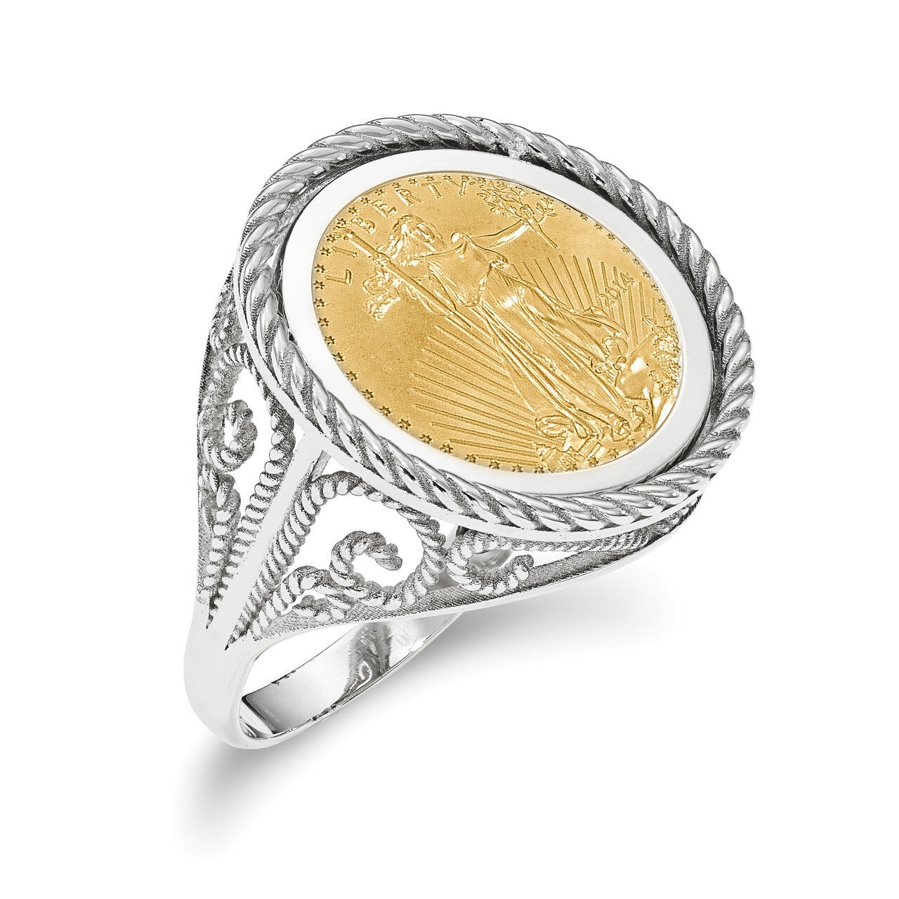 1/10AE Polished Coin Ring with coin 14k white Gold CR11W/10AEC