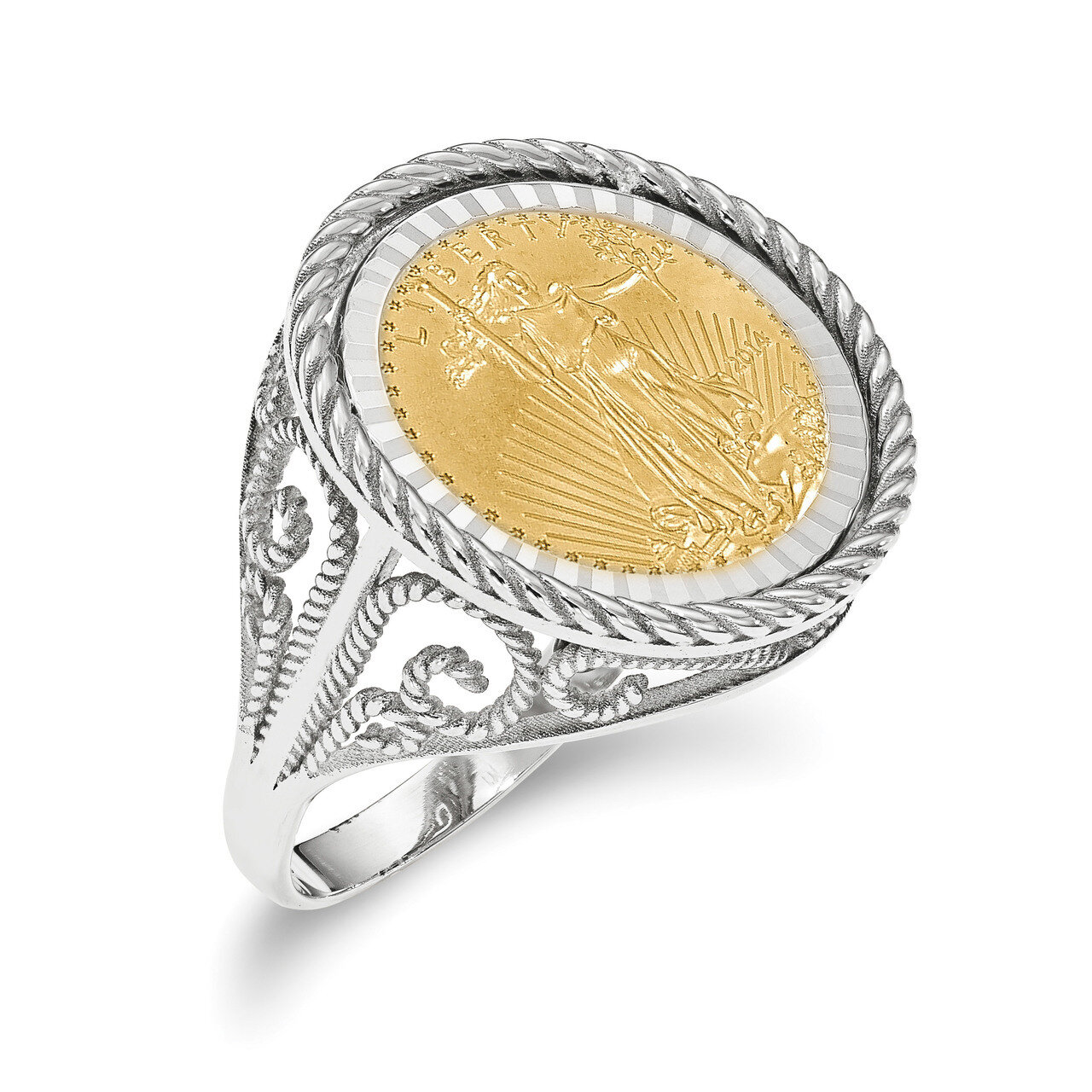 1/10AE Diamond -cut Coin Ring with coin 14k white Gold CR11WD/10AEC