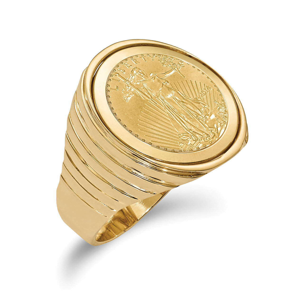 1/10AE Polished Coin Ring with coin 14k Gold CR12/10AEC