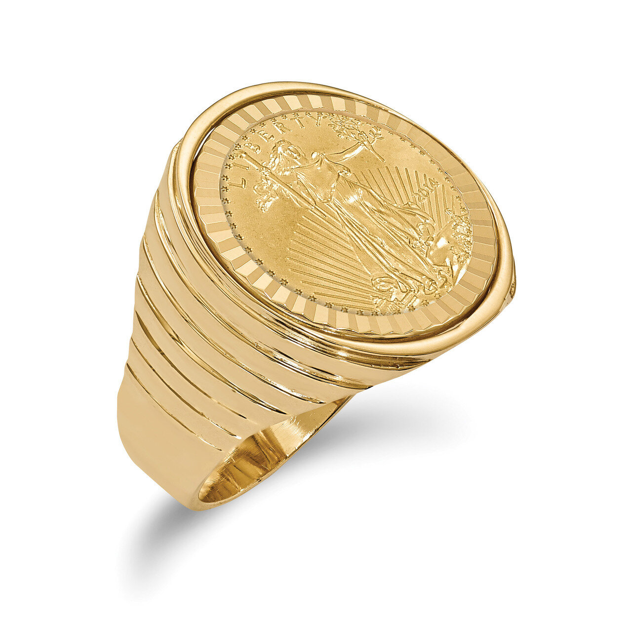 1/10AE Diamond -cut Coin Ring with coin 14k Gold CR12D/10AEC