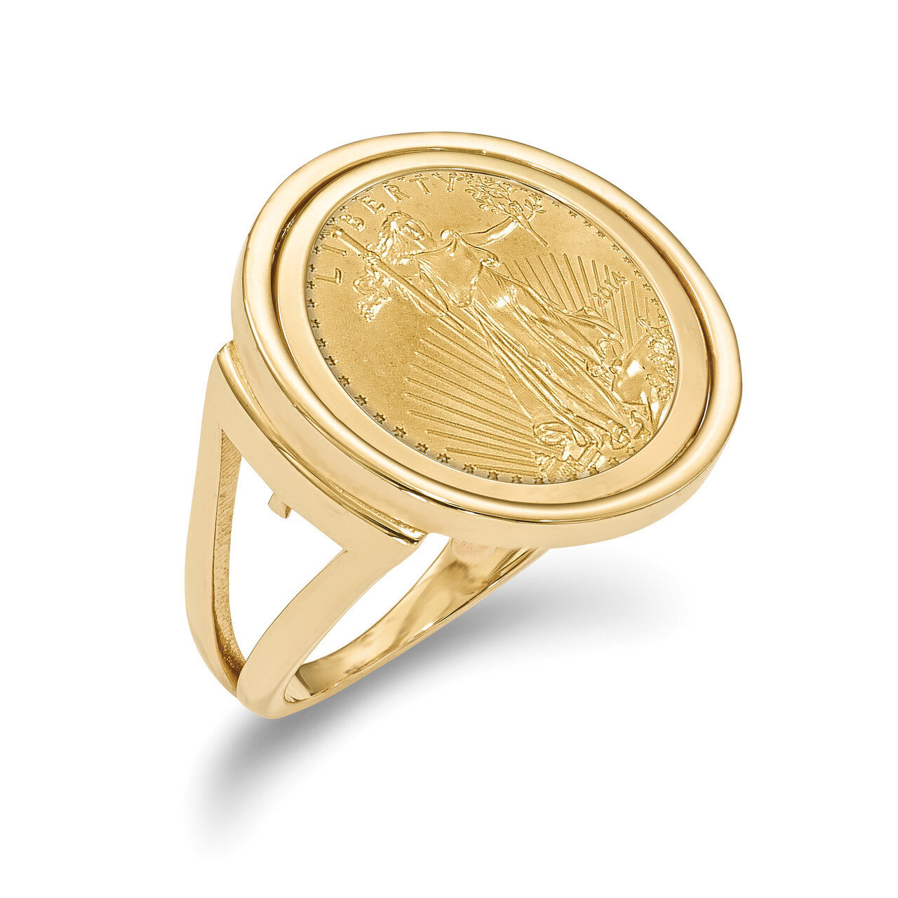 1/10AE Polished Coin Ring with coin 14k Gold CR13/10AEC