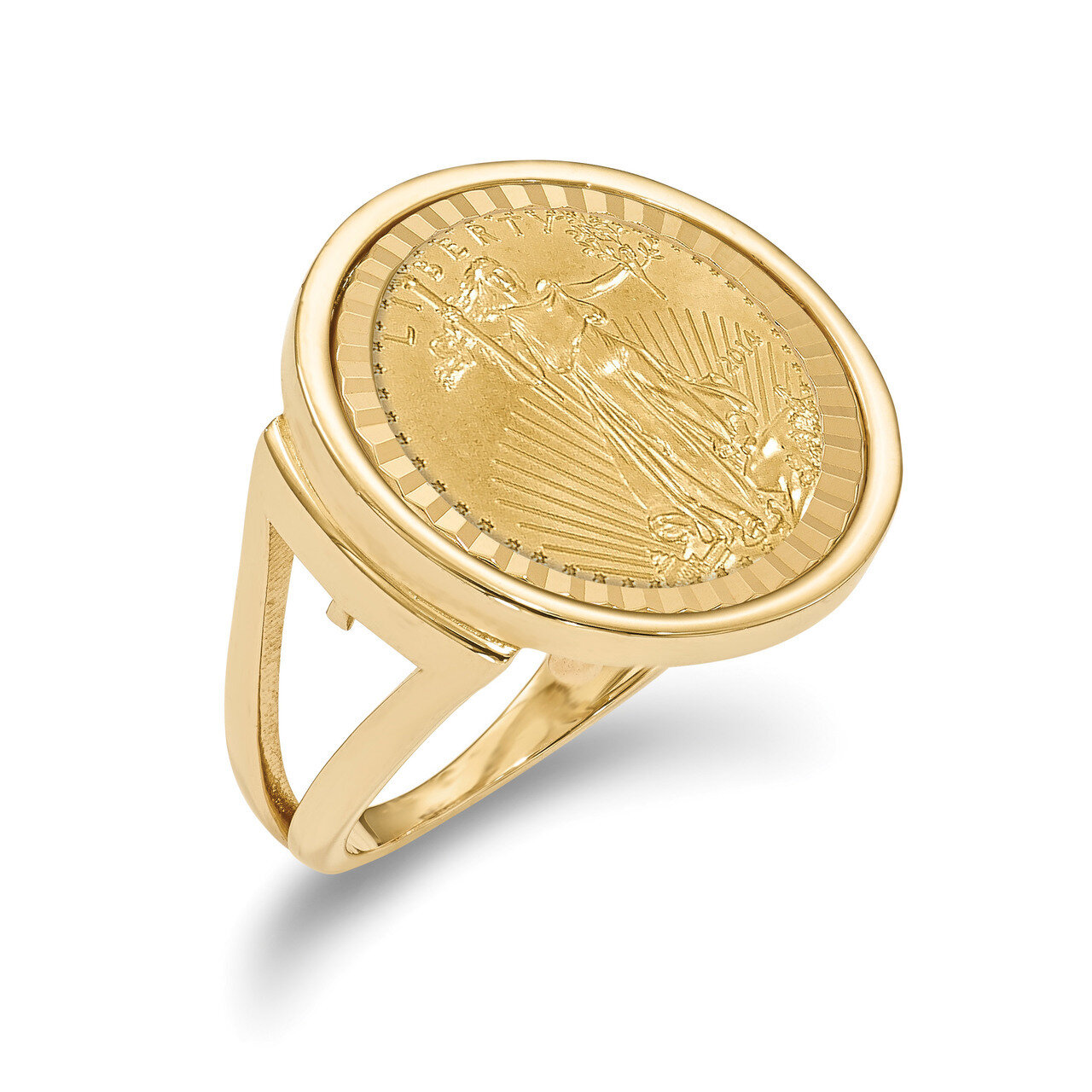1/10AE Diamond -cut Coin Ring with coin 14k Gold CR13D/10AEC