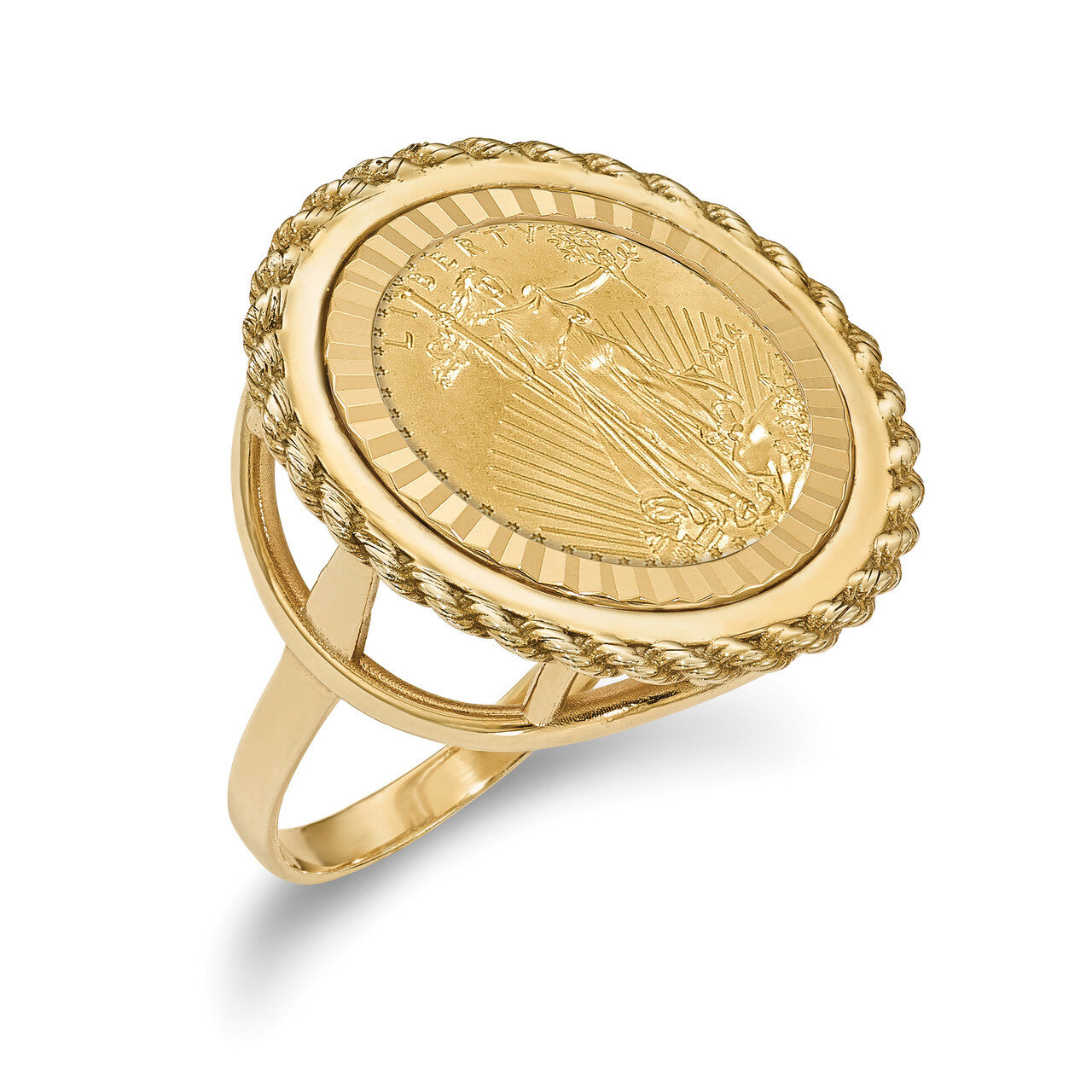 1/10AE Diamond -cut Coin Ring with coin 14k Gold CR14D/10AEC