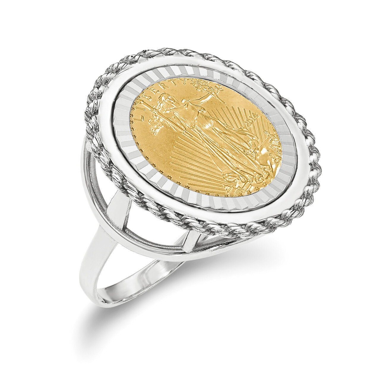 1/10AE Diamond -cut Coin Ring with coin 14k white Gold CR14WD/10AEC