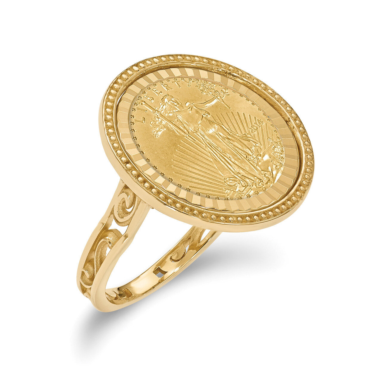 1/10AE Diamond -cut Coin Ring with coin 14k Gold CR1D/10AEC