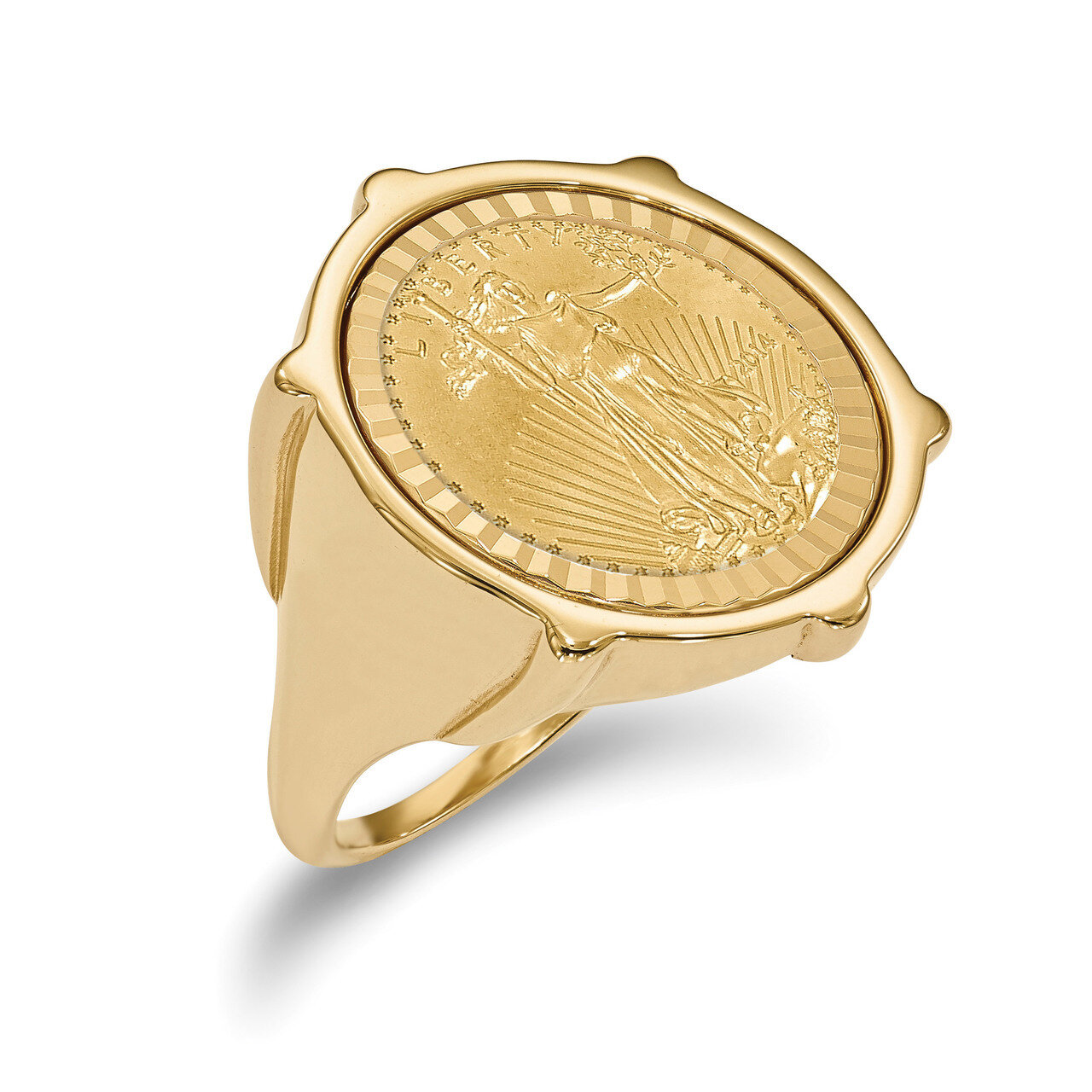 1/10AE Diamond -cut Coin Ring with coin 14k Gold CR2D/10AEC
