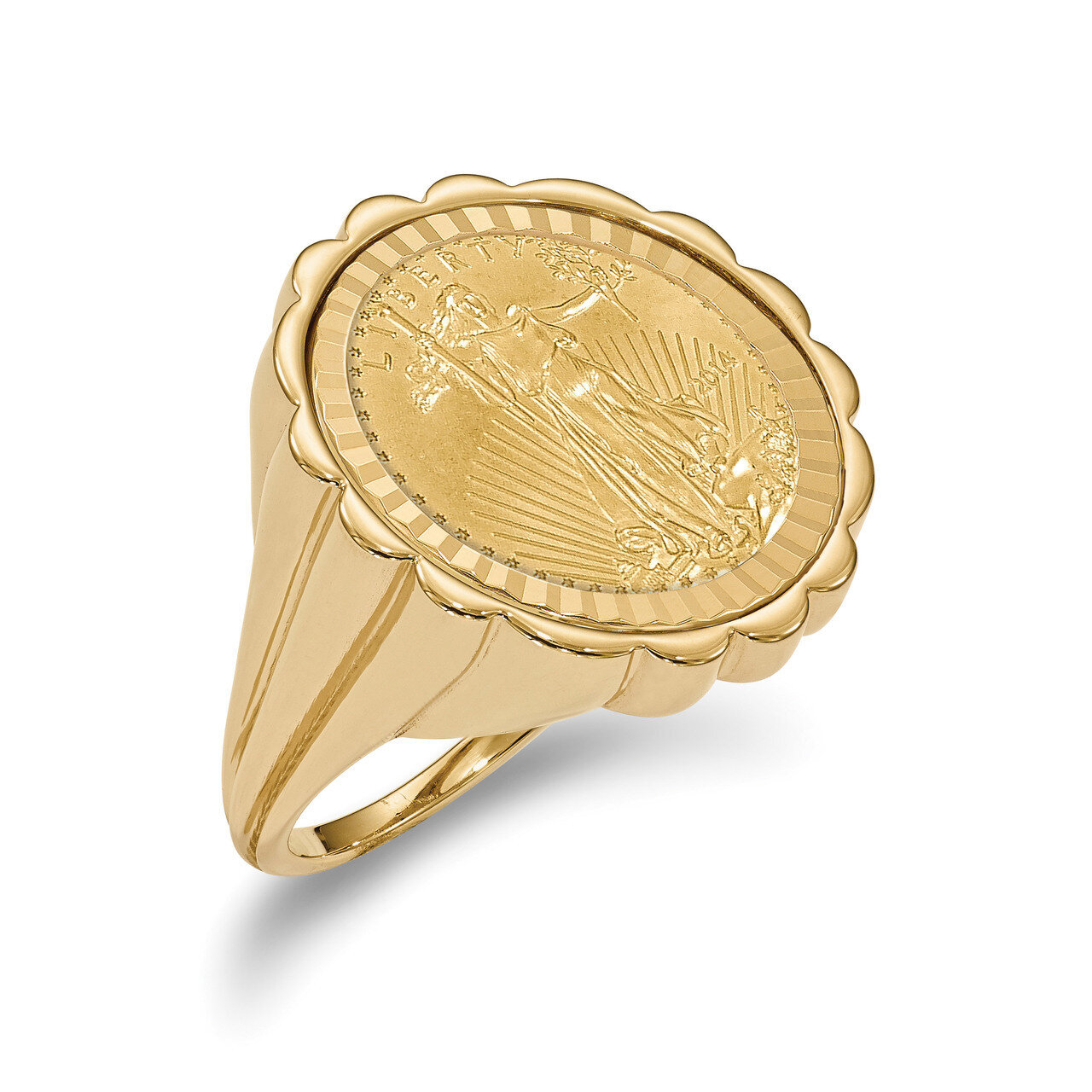 1/10AE Diamond -cut Coin Ring with coin 14k Gold CR3D/10AEC