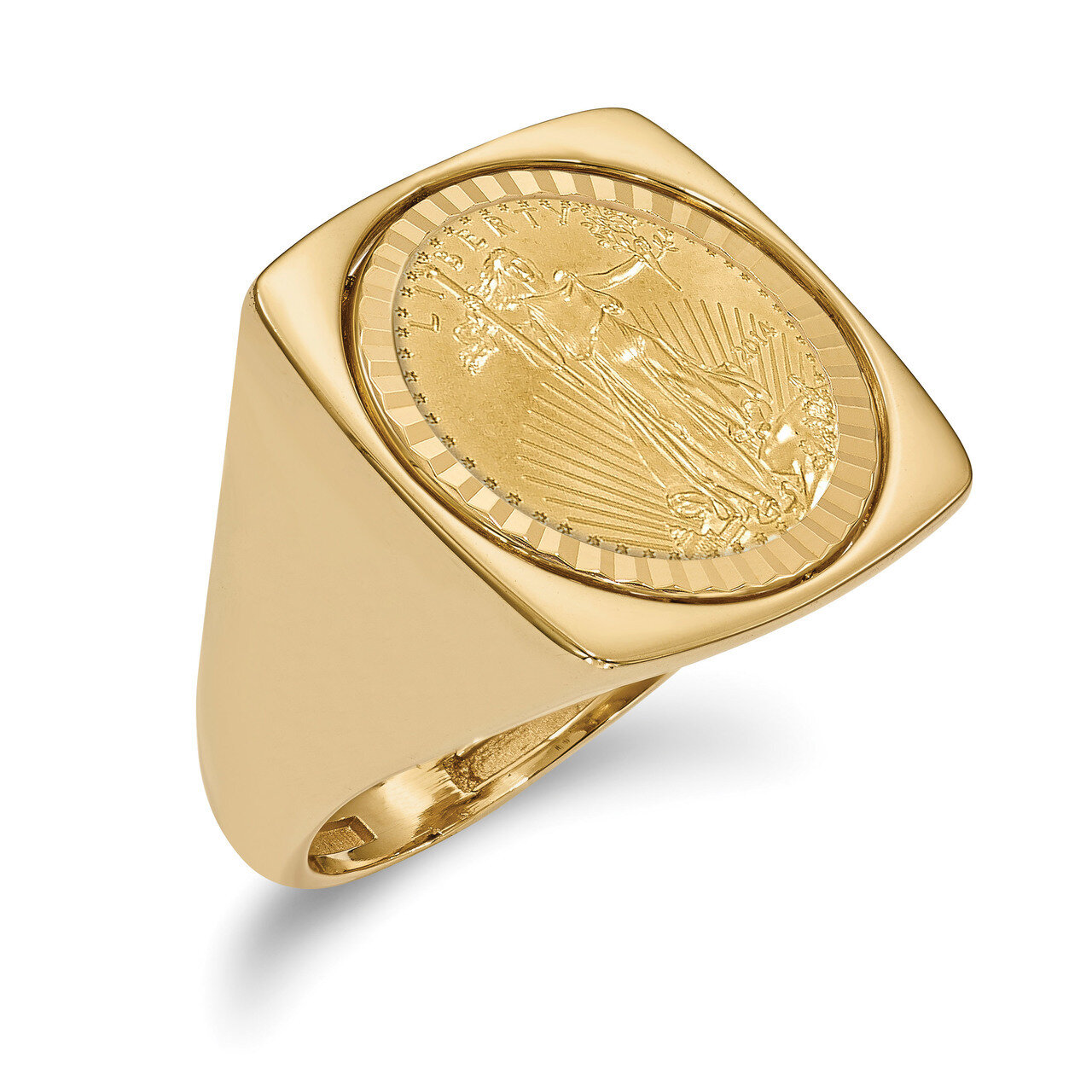 1/10AE Diamond -cut Coin Ring with coin 14k Gold CR4D/10AEC