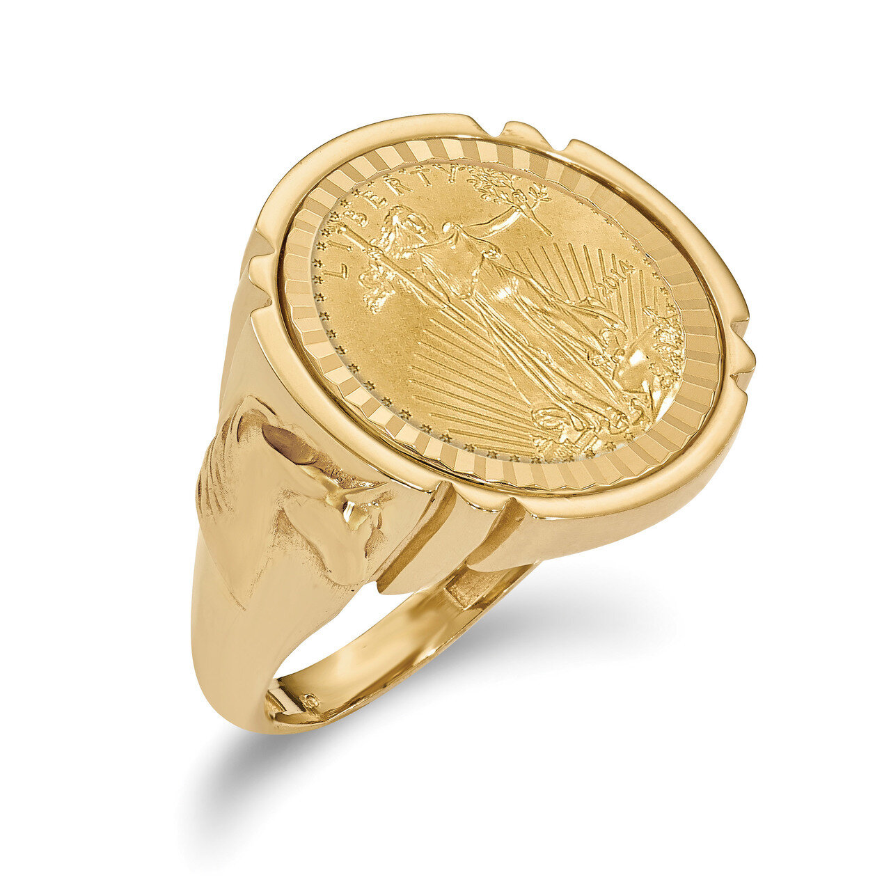 1/10AE Diamond -cut Coin Ring with coin 14k Gold CR5D/10AEC