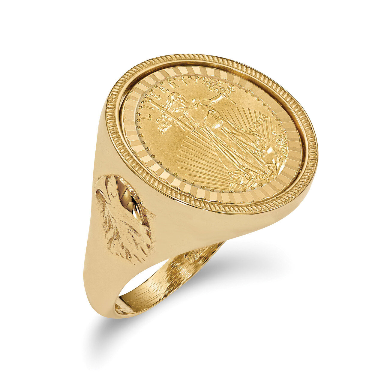 1/10AE Diamond -cut Coin Ring with coin 14k Gold CR6D/10AEC