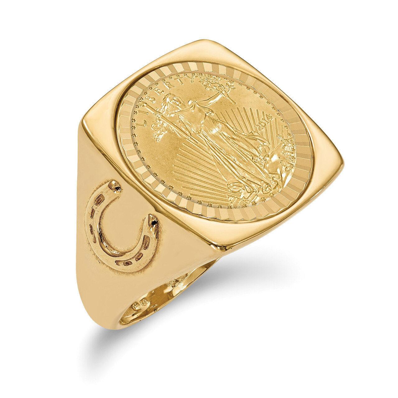 1/10AE Diamond -cut Coin Ring with coin 14k Gold CR7D/10AEC
