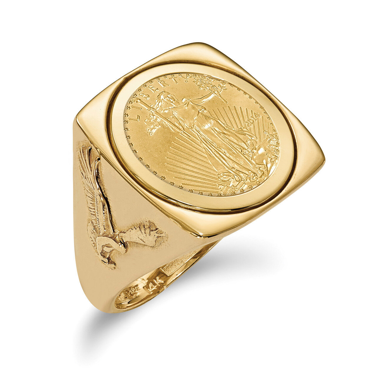 1/10AE Polished Coin Ring with coin 14k Gold CR8/10AEC