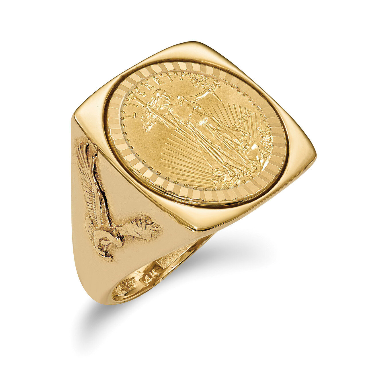 1/10AE Diamond -cut Coin Ring with coin 14k Gold CR8D/10AEC