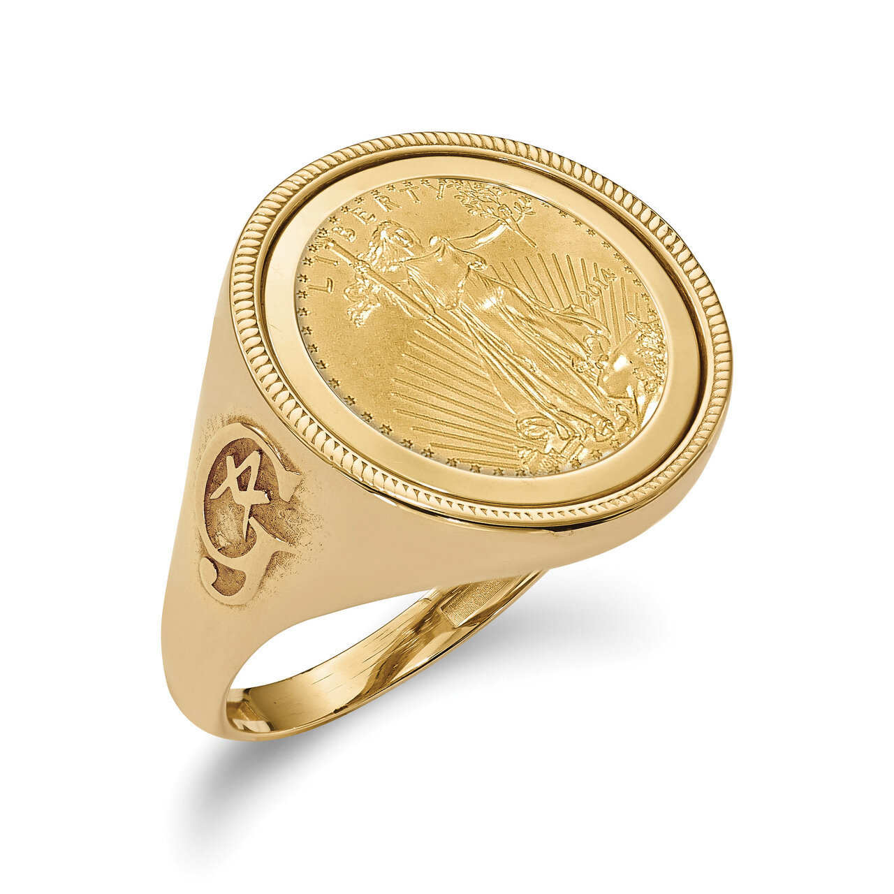 1/10AE Diamond -cut Coin Ring with coin 14k Gold CR9D/10AEC