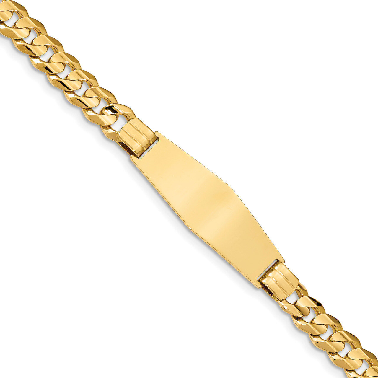 8 Inch Curb Soft Diamond Shape ID Bracelet 14k Gold CUR220IDC-8