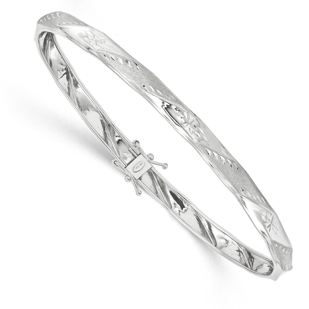 Polished Satin Diamond -cut Flexible Bangle 14k white Gold DB605