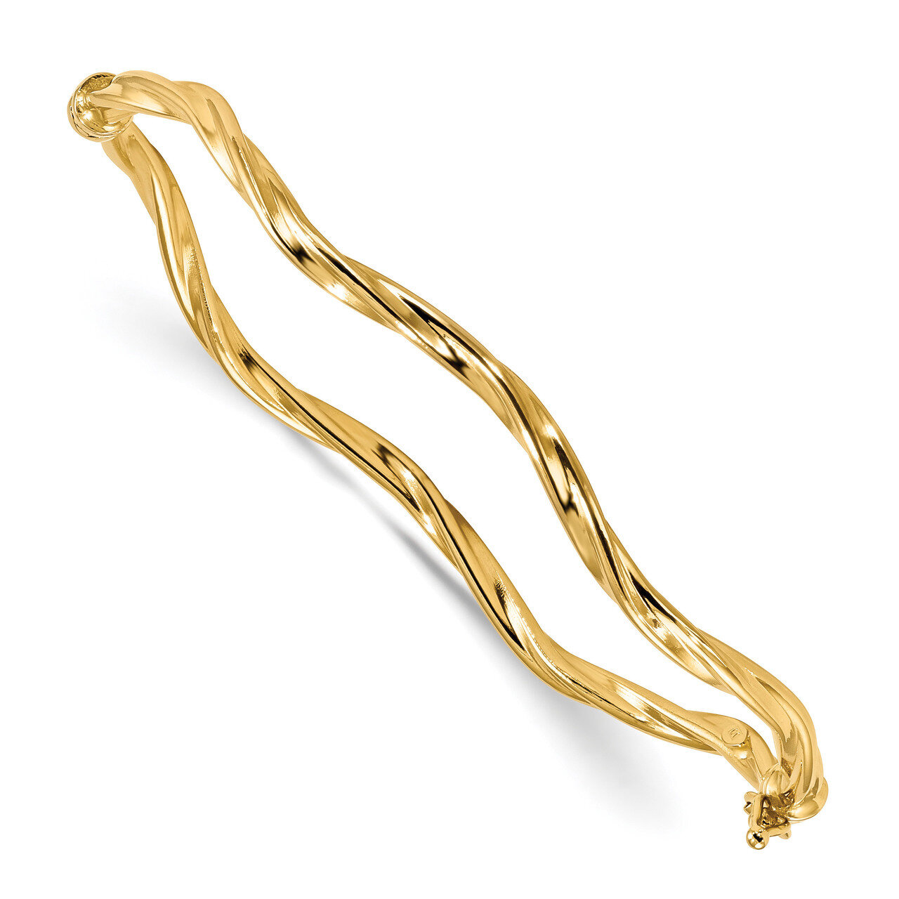 7 Inch Twisted Hinged Bangle Bracelet 14k Gold Polished DB622