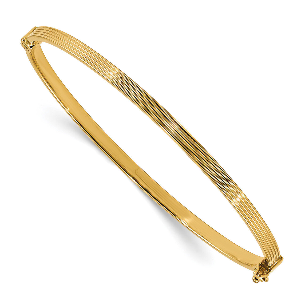 7 Inch Textured Hinged Bangle Bracelet 14k Gold Polished DB626