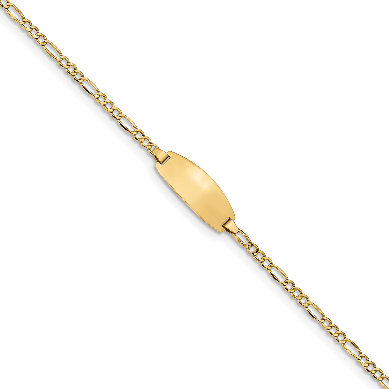 6 Inch Oval ID Semi-Solid Figaro Bracelet 14k Gold DCID143-6