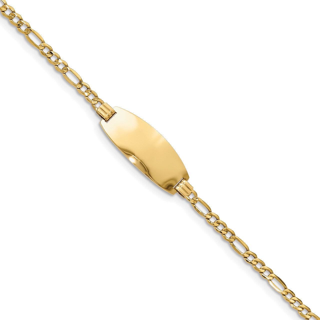 7 Inch Oval ID Semi-Solid Figaro Bracelet 14k Gold DCID146-7